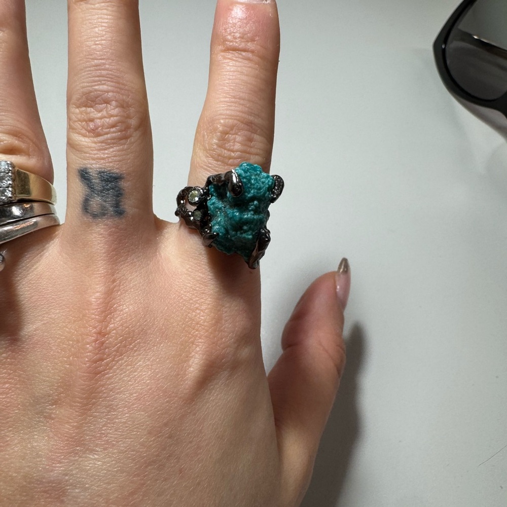Turquoise black silver modern unique ring 925 - Picture 9 of 17